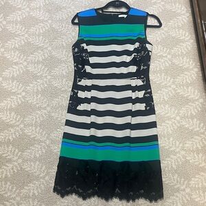 Diane Von Furstenberg Black and Green Striped Mini Dress